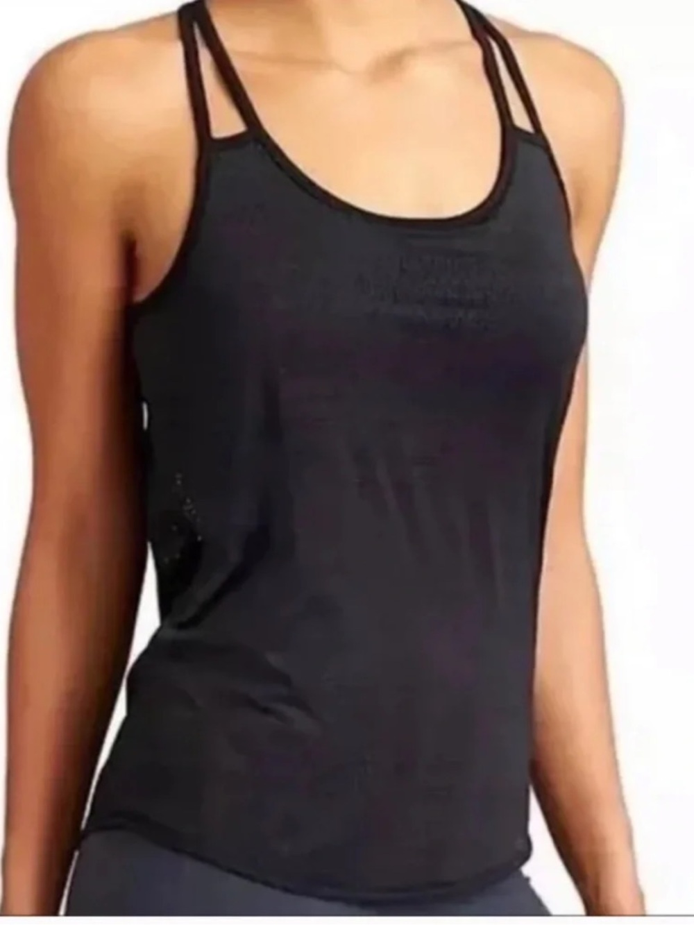 Athleta black Full Force perforated open back tank top built-in bra size XL NWT
